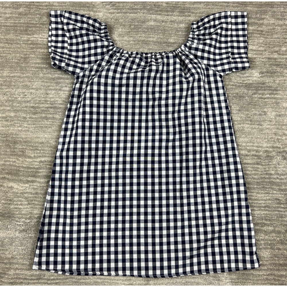 Purple Snow Dress Womens L Navy Blue Gingham Off The Shoulder Mini RSA3817 Check - Picture 6 of 11